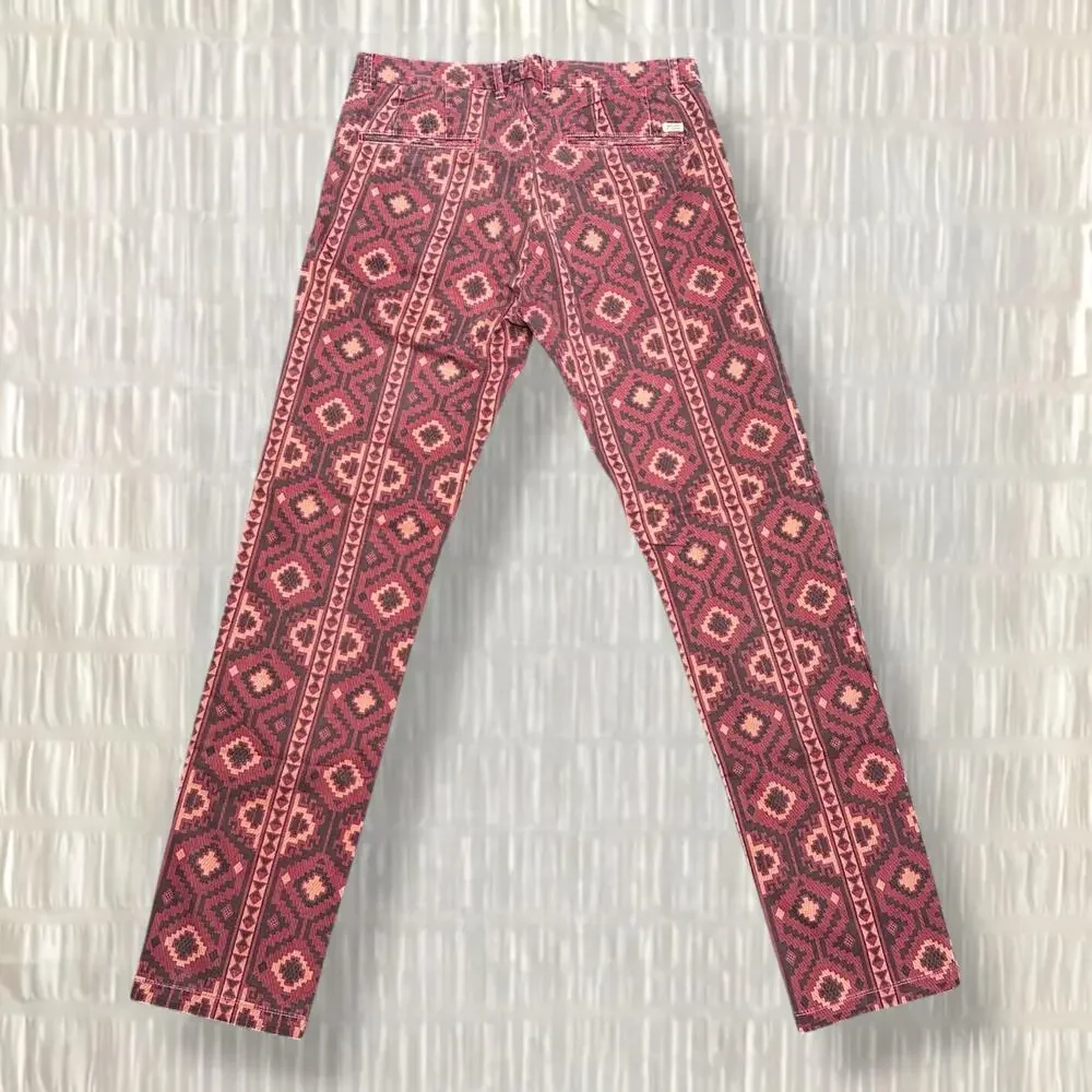Scotch & Soda Men’s Aztec Print Pink Slim Fit Pants - Size 34x34